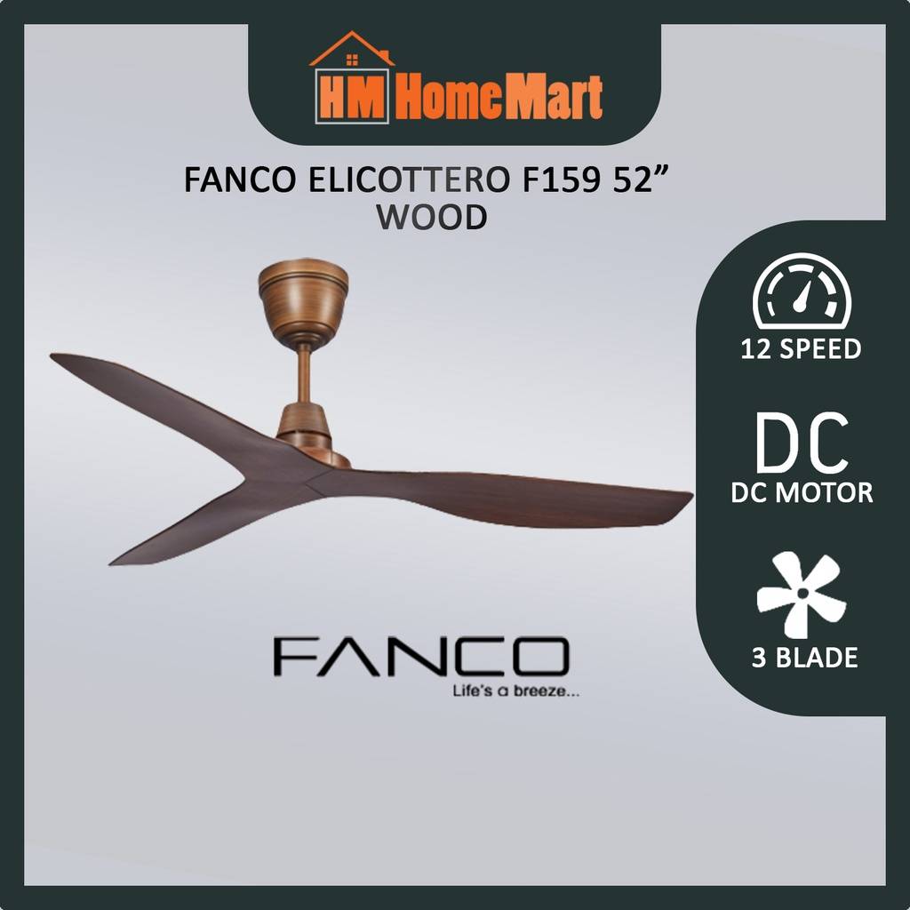 FANCO ELICOTTERO 52" DC Motor Remote Ceiling Fan (Matt Black/Wood) (5