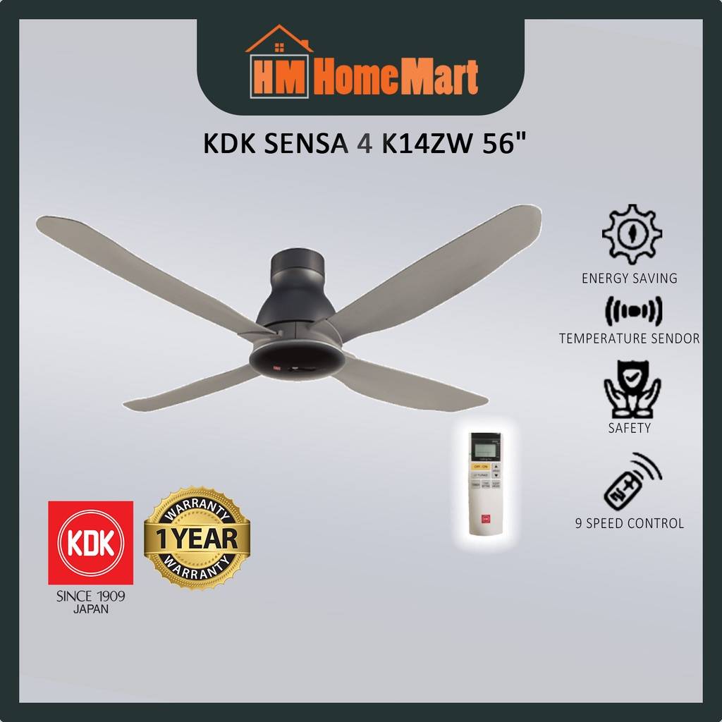 KDK SENSA 4 K14ZW 56" DC Motor Remote Control Ceiling Fan (Elegant Grey