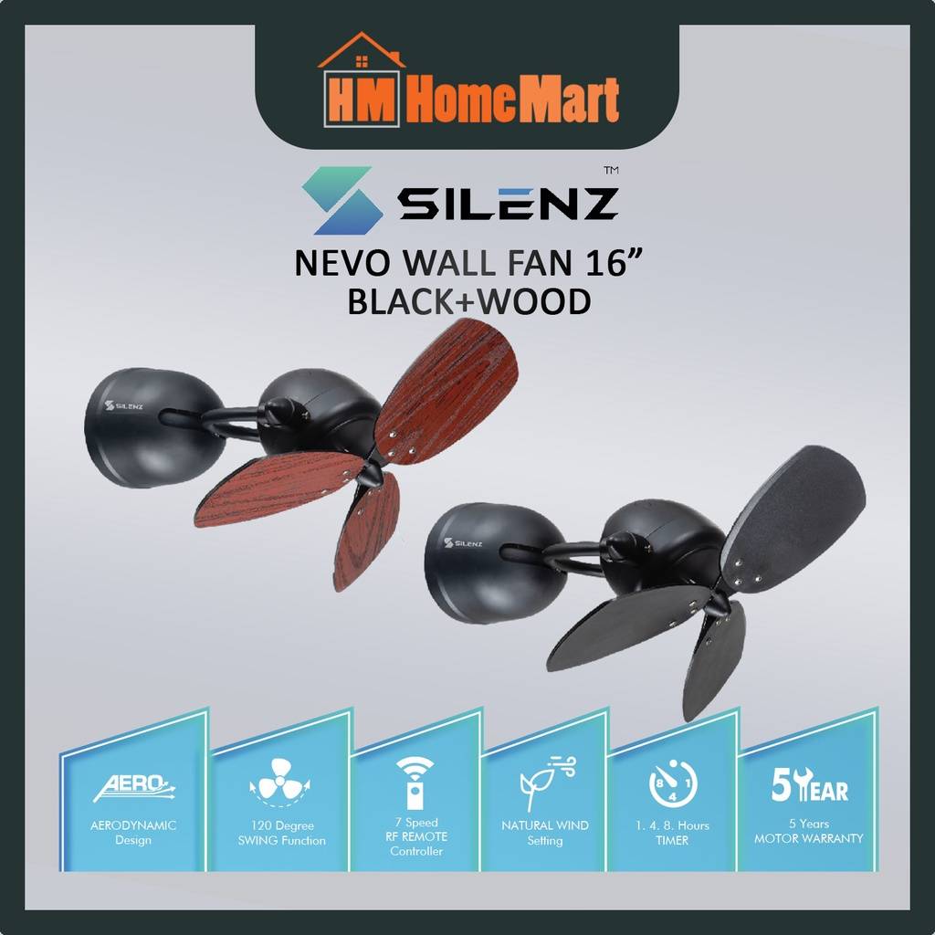 SILENZ Nevo 16" DC Motor Remote Corner Wall Fan (Wood Black) (5 Years