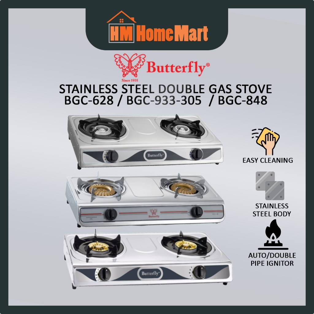 BUTTERFLY BGC628/BGC933/BGC848 STAINLESS STEEL DOUBLE GAS STOVE (1