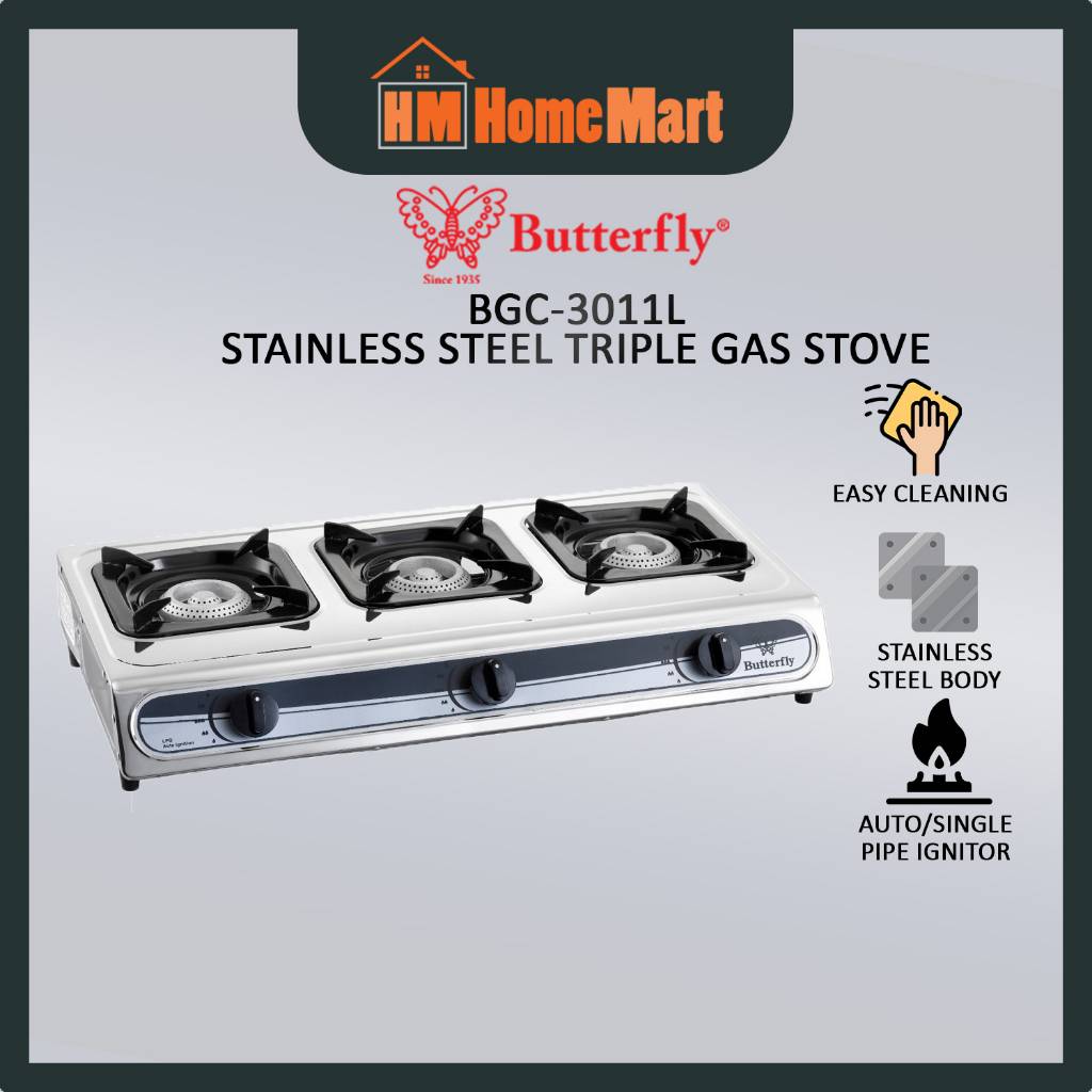 BUTTERFLY BGC3011L Stainless Steel Triple Gas Stove (1 Year Warranty)
