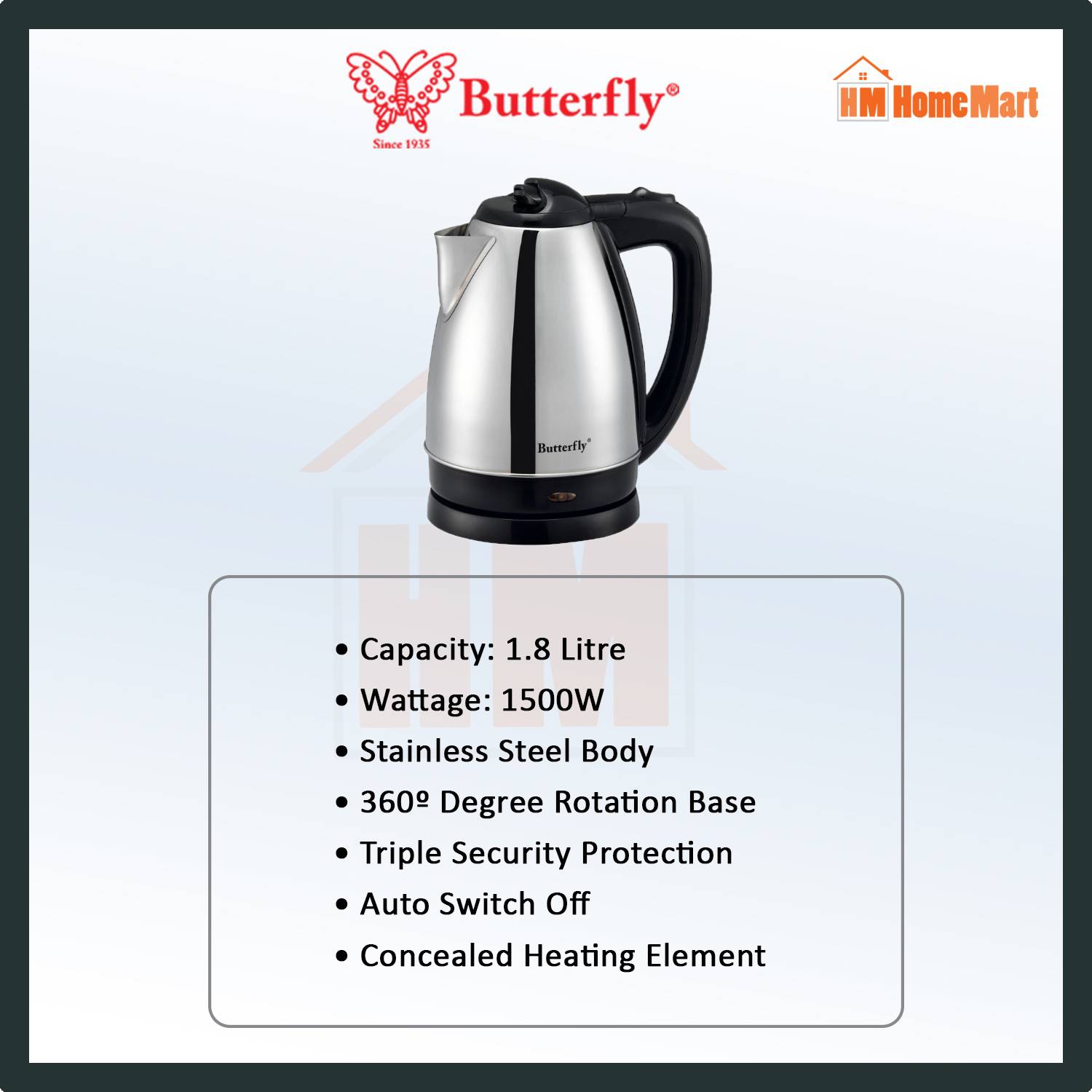 BUTTERFLY BJK3818S CORDLESS JUG KETTLE (1 Year Warranty)