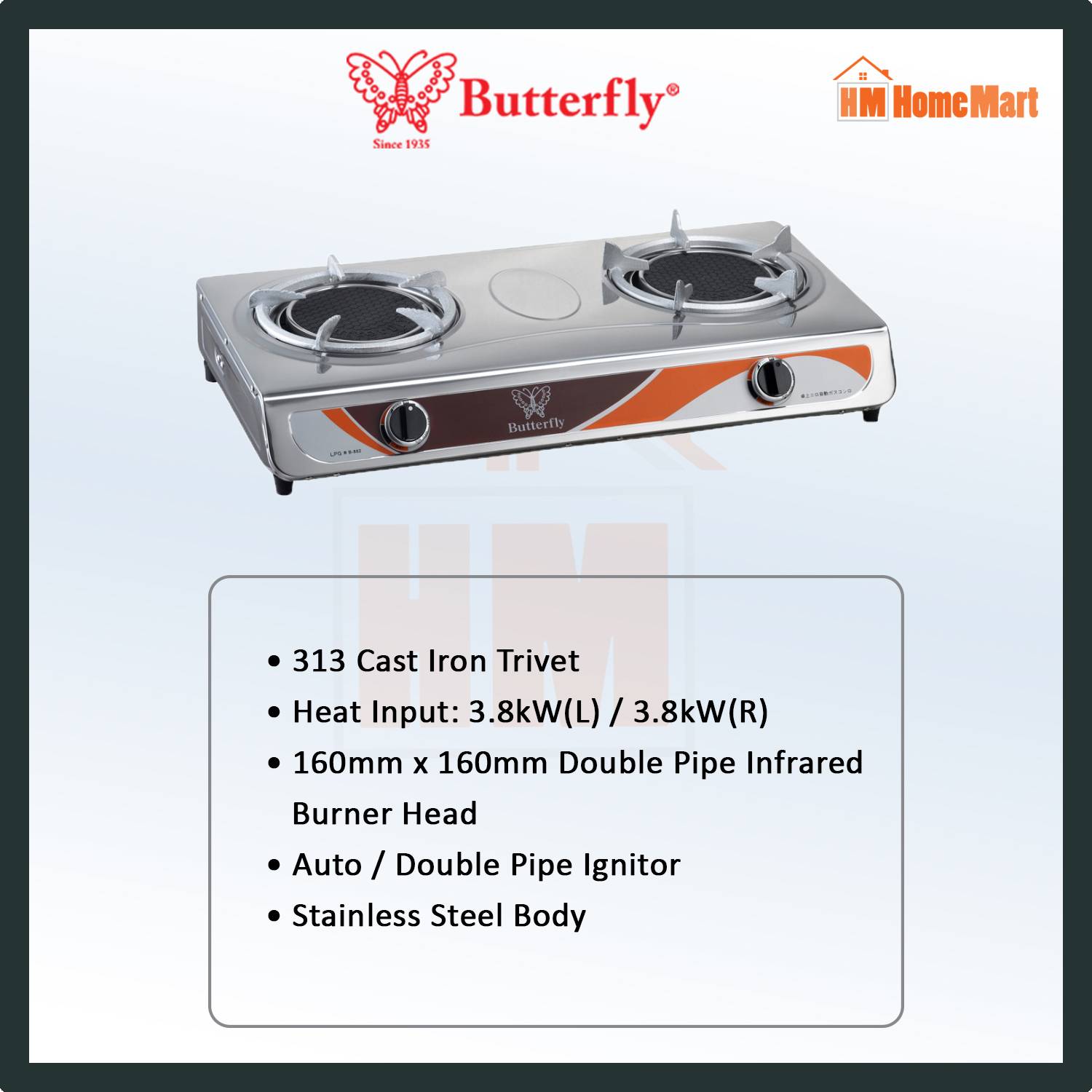 BUTTERFLY BGC882 DOUBLE GAS STOVE (1 Year Warranty)