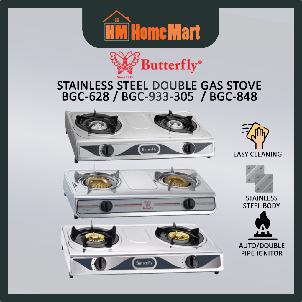 BUTTERFLY BGC628/BGC933/BGC848 STAINLESS STEEL DOUBLE GAS STOVE (1
