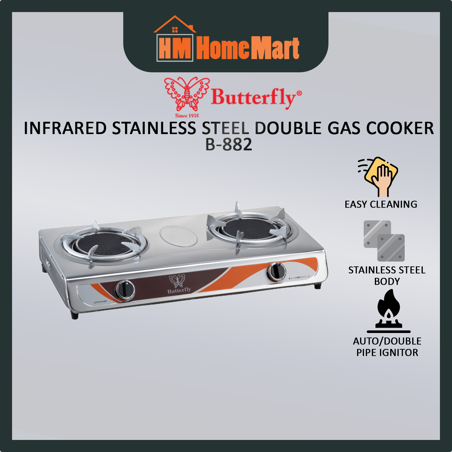 BUTTERFLY BGC882 DOUBLE GAS STOVE (1 Year Warranty)